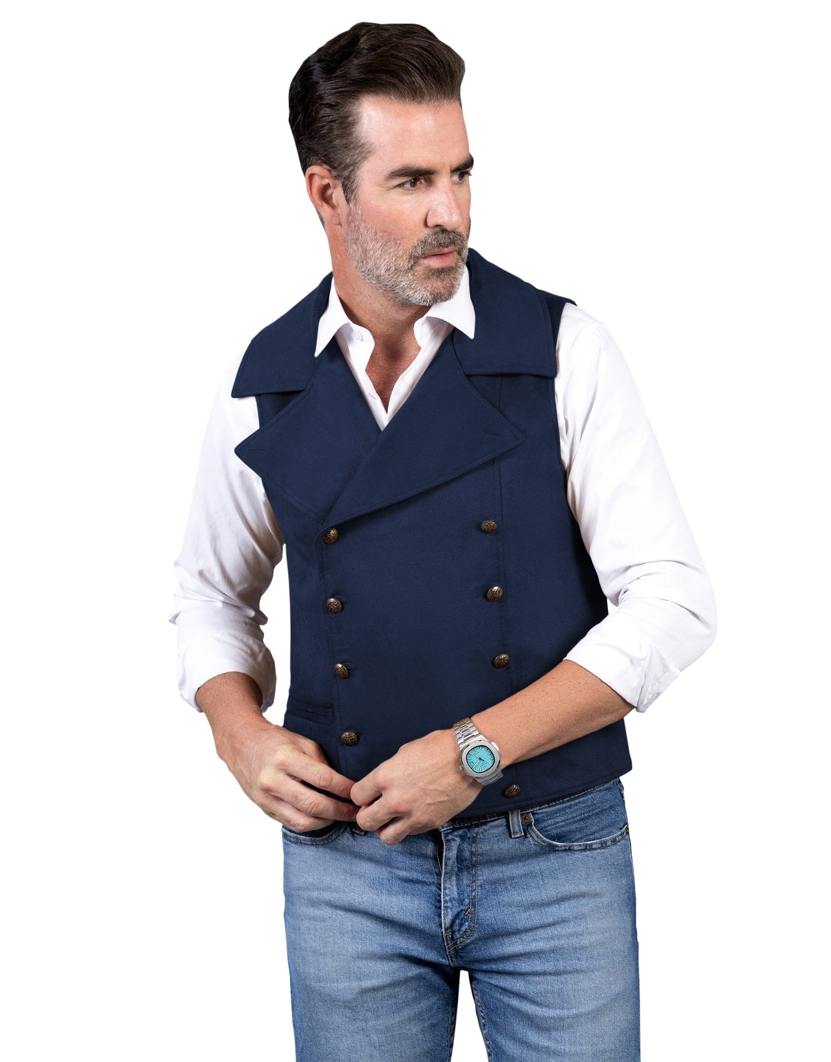 ceehuteey Men‘s Suede Cowboy Double Breasted Large Lapel Suede Classic Waistcoat