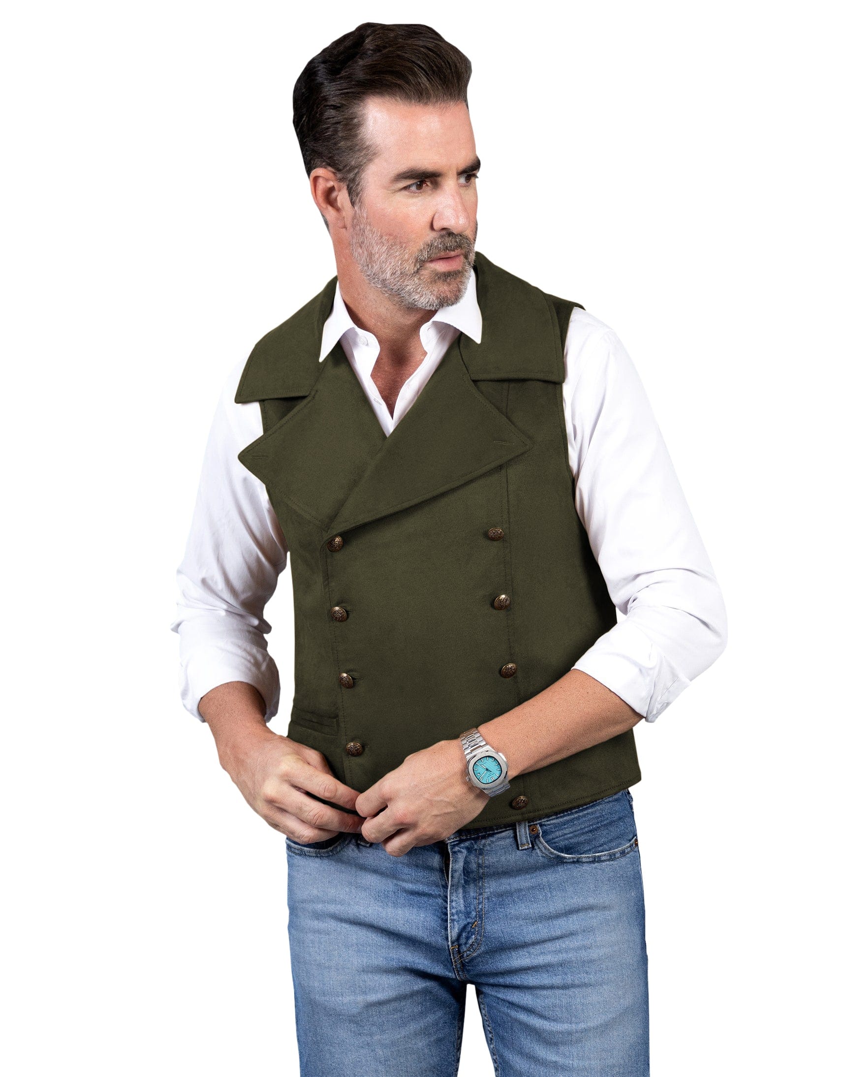 ceehuteey Men's Suede Cowboy Double Breasted Large Lapel Suede Classic Waistcoat