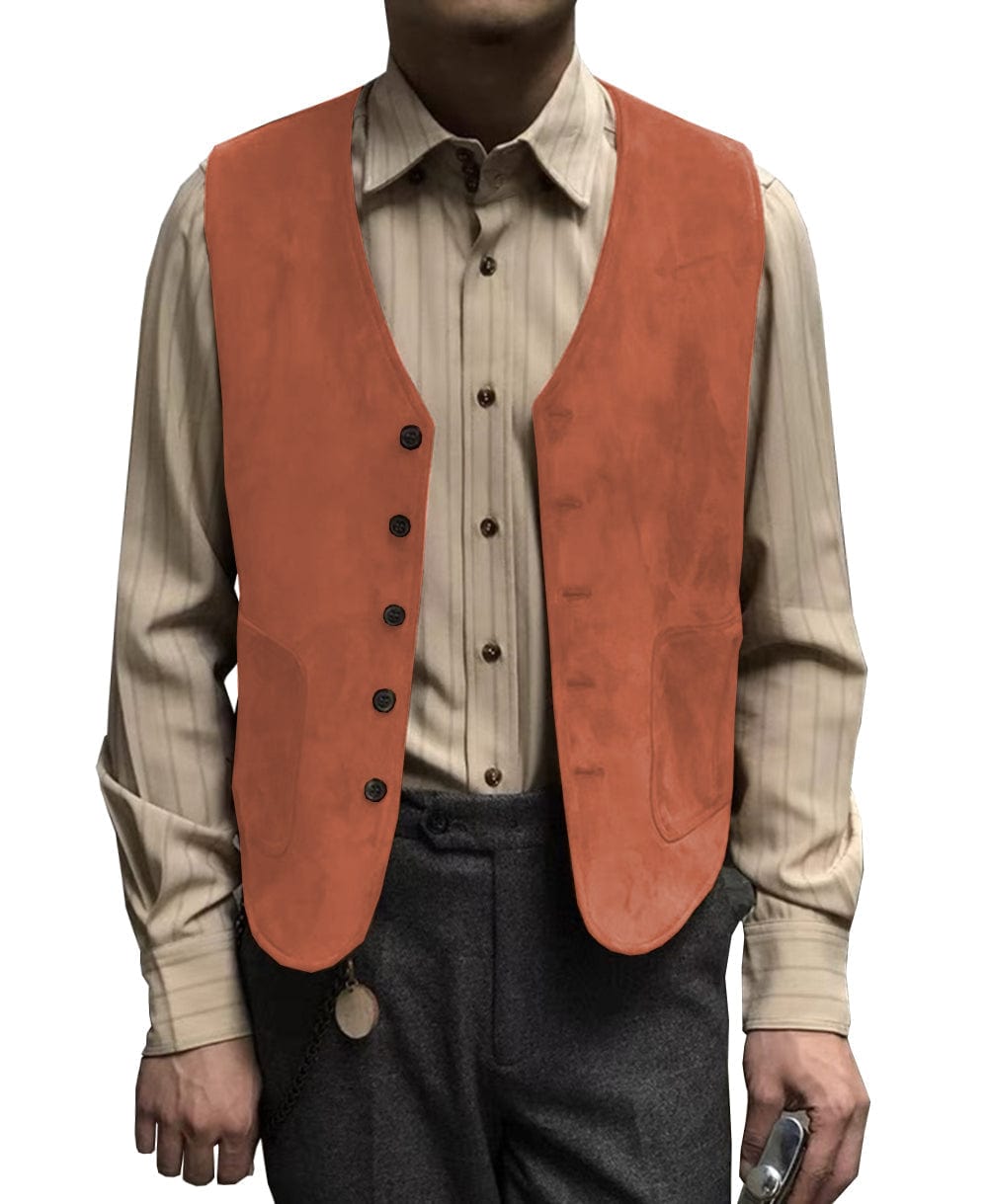 ceehuteey Men's Suede Cowboy V Neck Denim Jacket Waistcoat