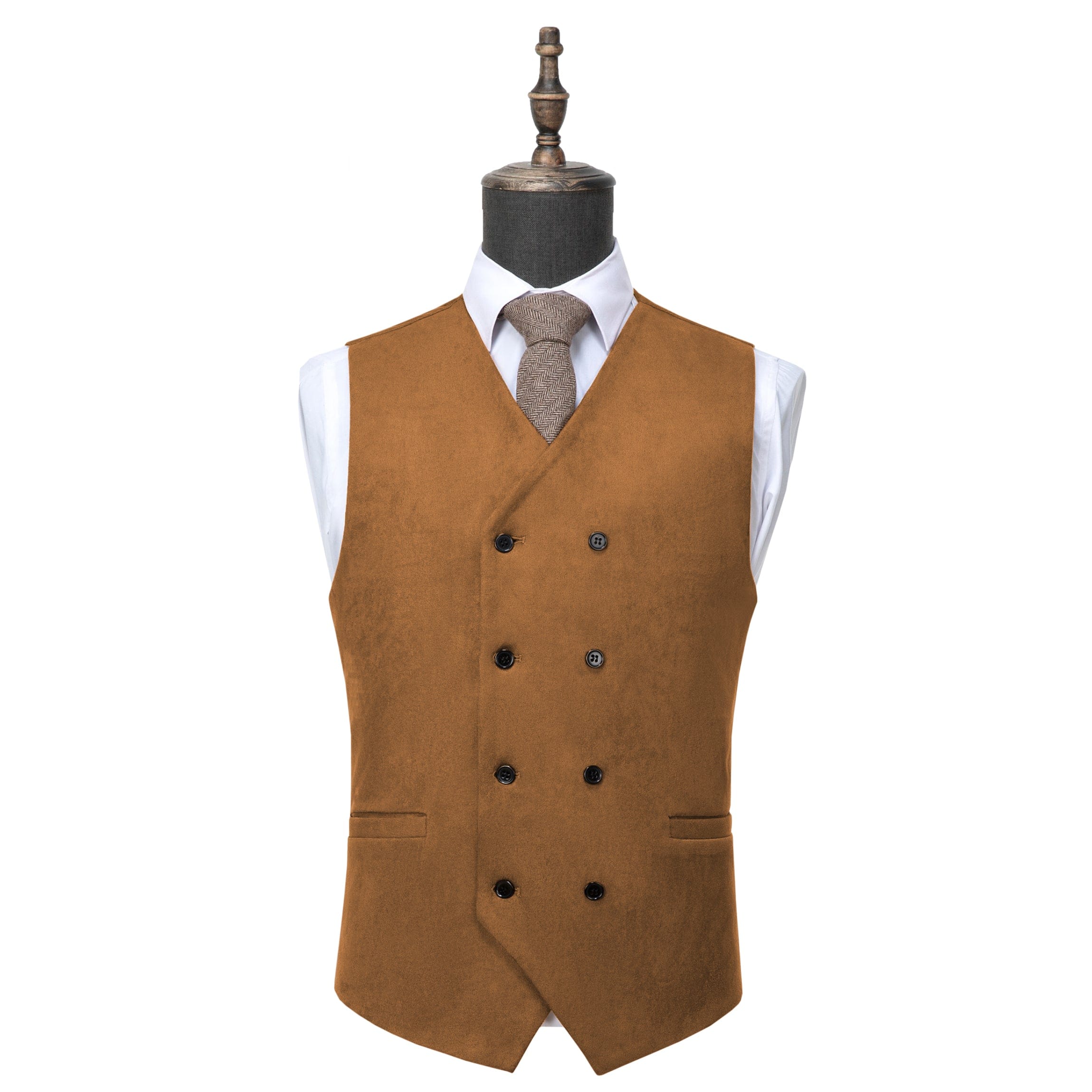 ceehuteey Men's Suede  Double Breasted Slim Fit V Neck Waistcoat