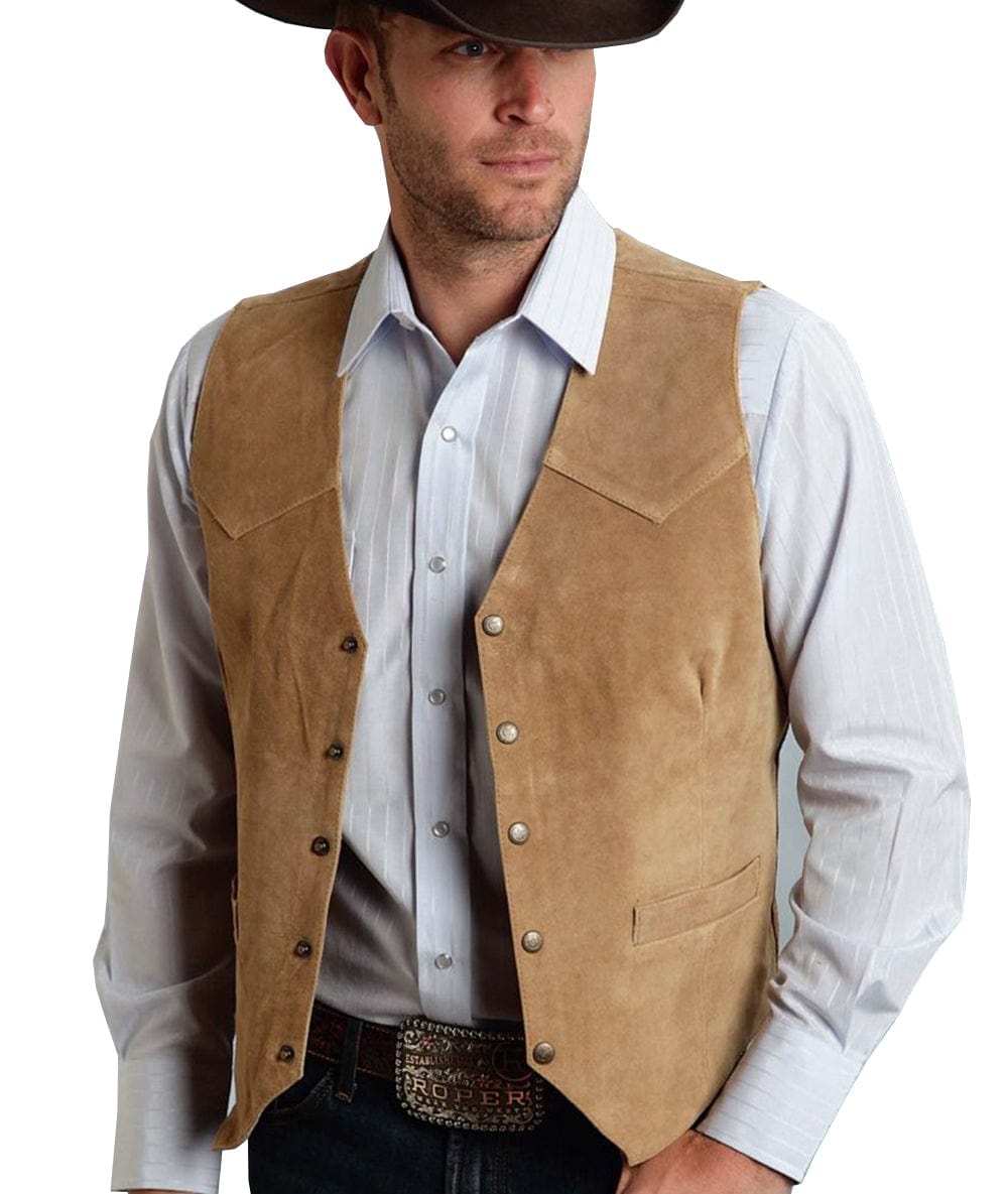 ceehuteey Men's Suede V  Denim Jacket Neck Waistcoat Denim Jacket