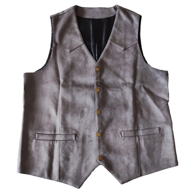 ceehuteey Men's Suede V  Denim Jacket Neck Waistcoat Denim Jacket