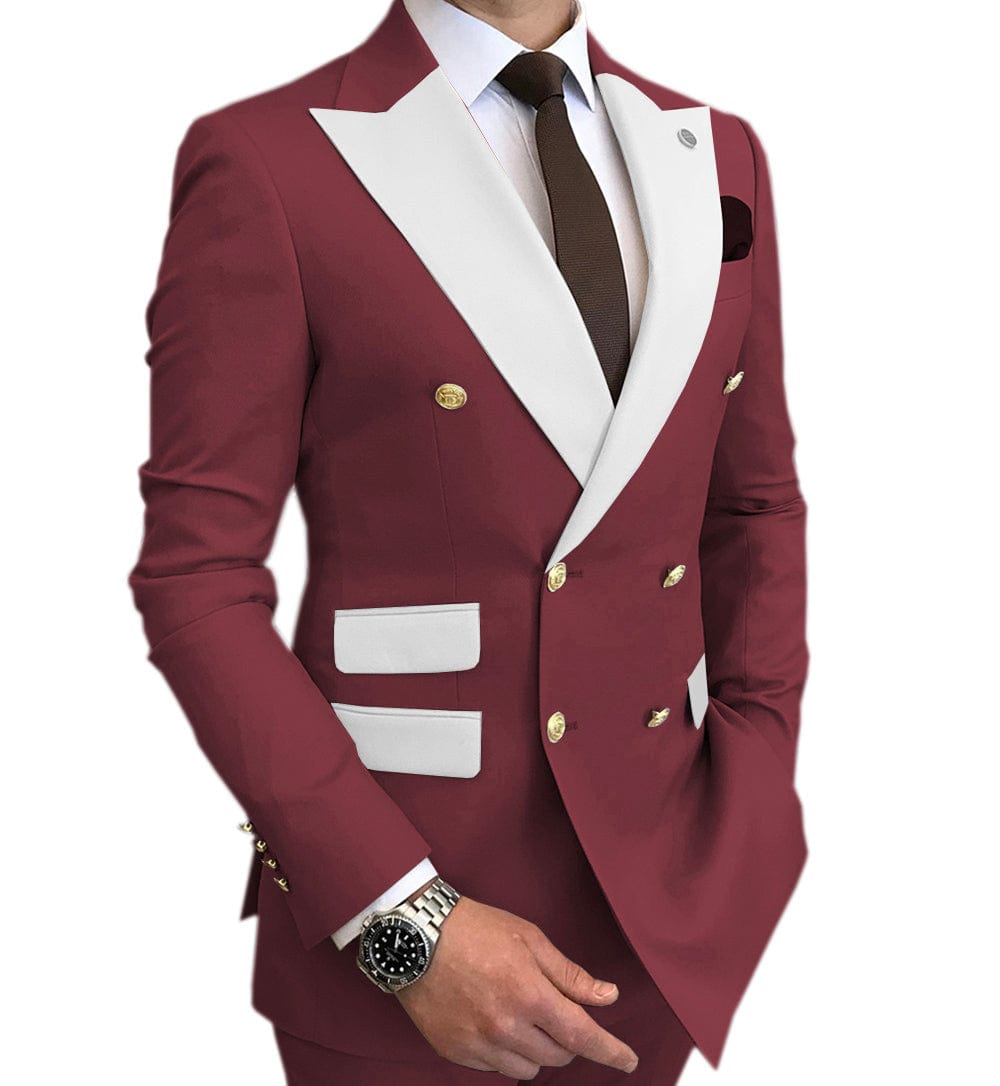 ceehuteey Men's Suit Casual  Double Breasted 2 Piece Business Wedding (Blazer+Pants)