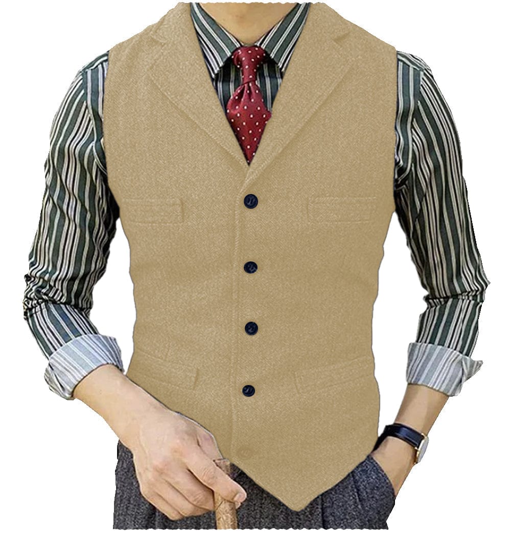 ceehuteey Men's Suit Vest Herringbone Notch Lapel Waistcoat