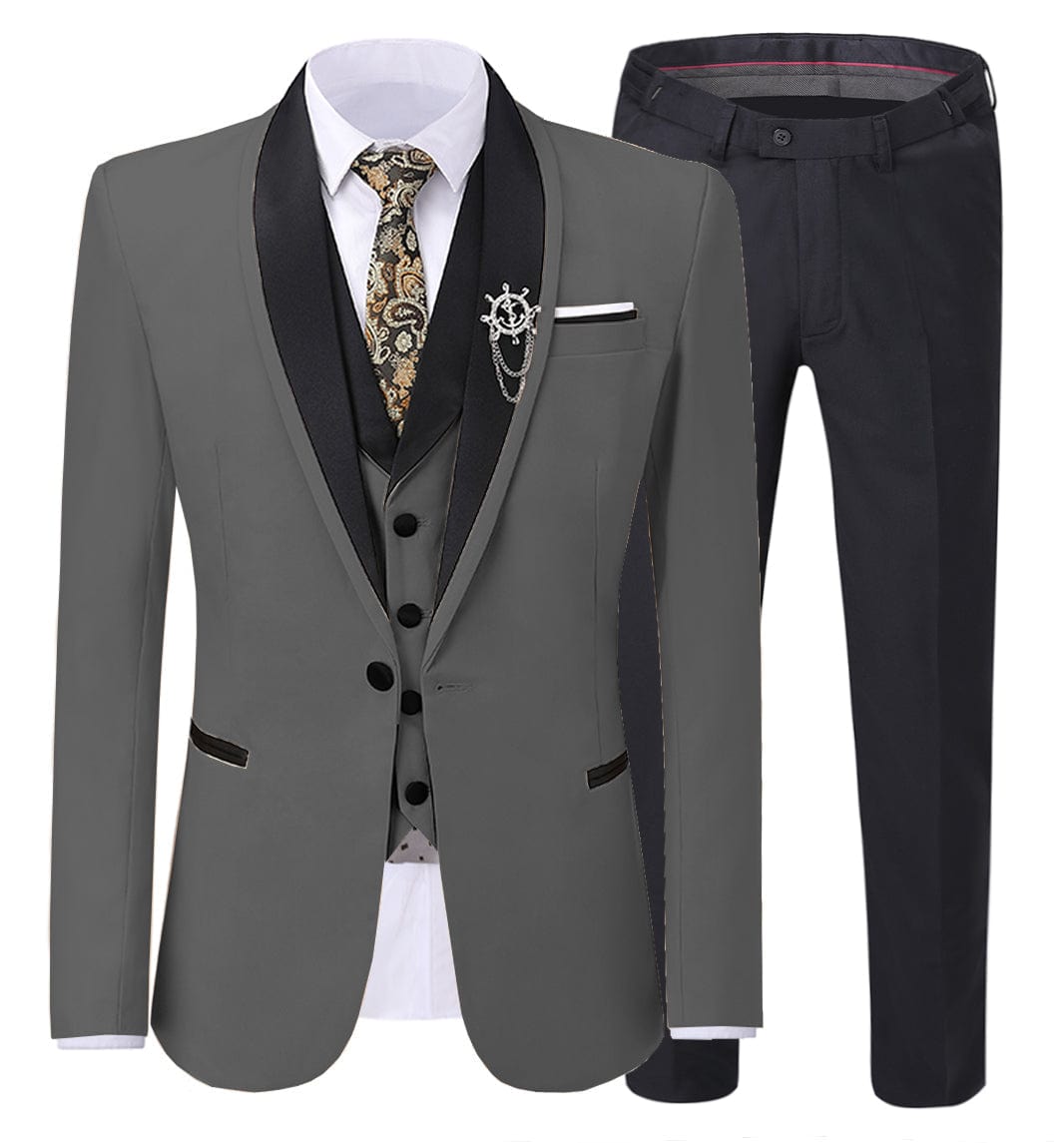 ceehuteey Men's Suits Slim Fit 3 Pieces Notch Lapel For Wedding (Blazer+Vest+Black Pant)