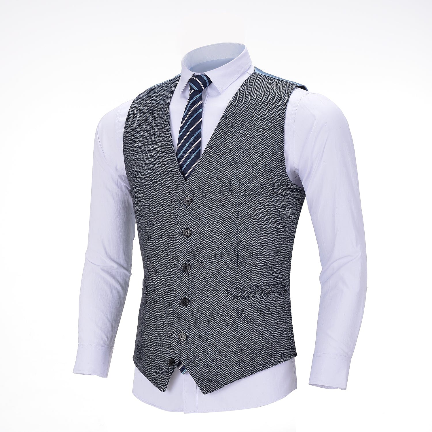 ceehuteey Men's Tweed Herringbone Paneled Satin Vest Slim Fit Waistcoat