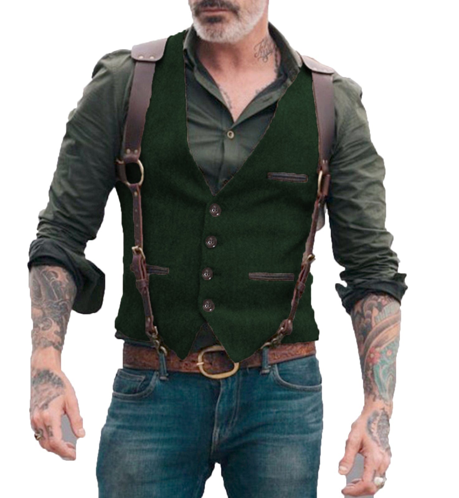 ceehuteey Men's  Tweed Herringbone Retro V Neck Waistcoat