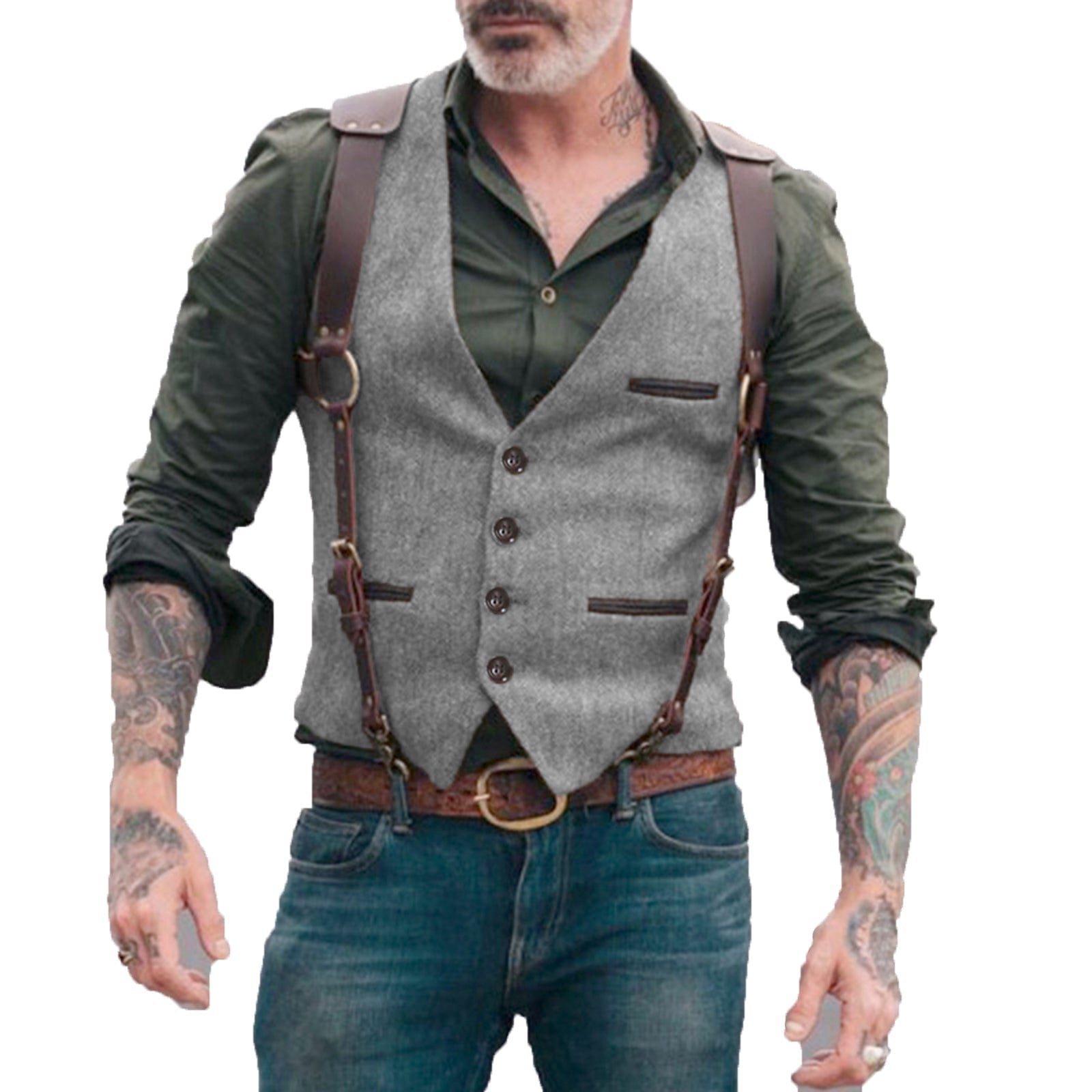 ceehuteey Men's  Tweed Herringbone Retro V Neck Waistcoat