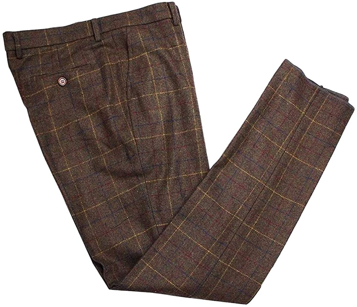 ceehuteey Men's Tweed Plaid Classic Wool Suit Pants