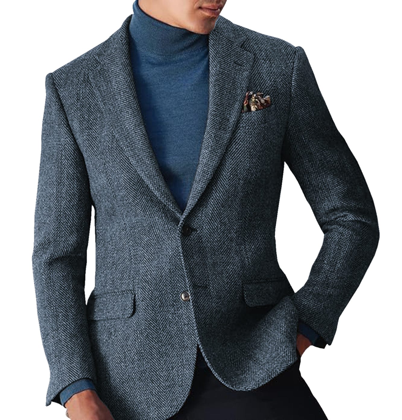 ceehuteey Men's winter Leisure Wool Herringbone Tweed Formal Notch Lapel Blazer