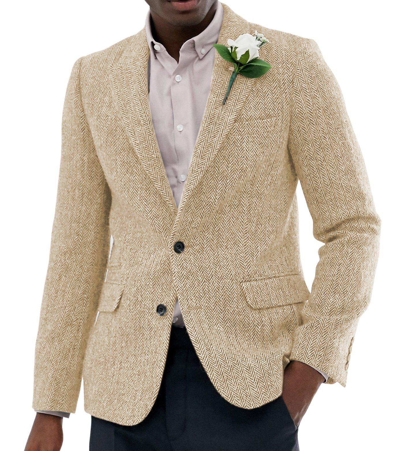 ceehuteey Men's Wool Herringbone Formal Notch Lapel Blazer