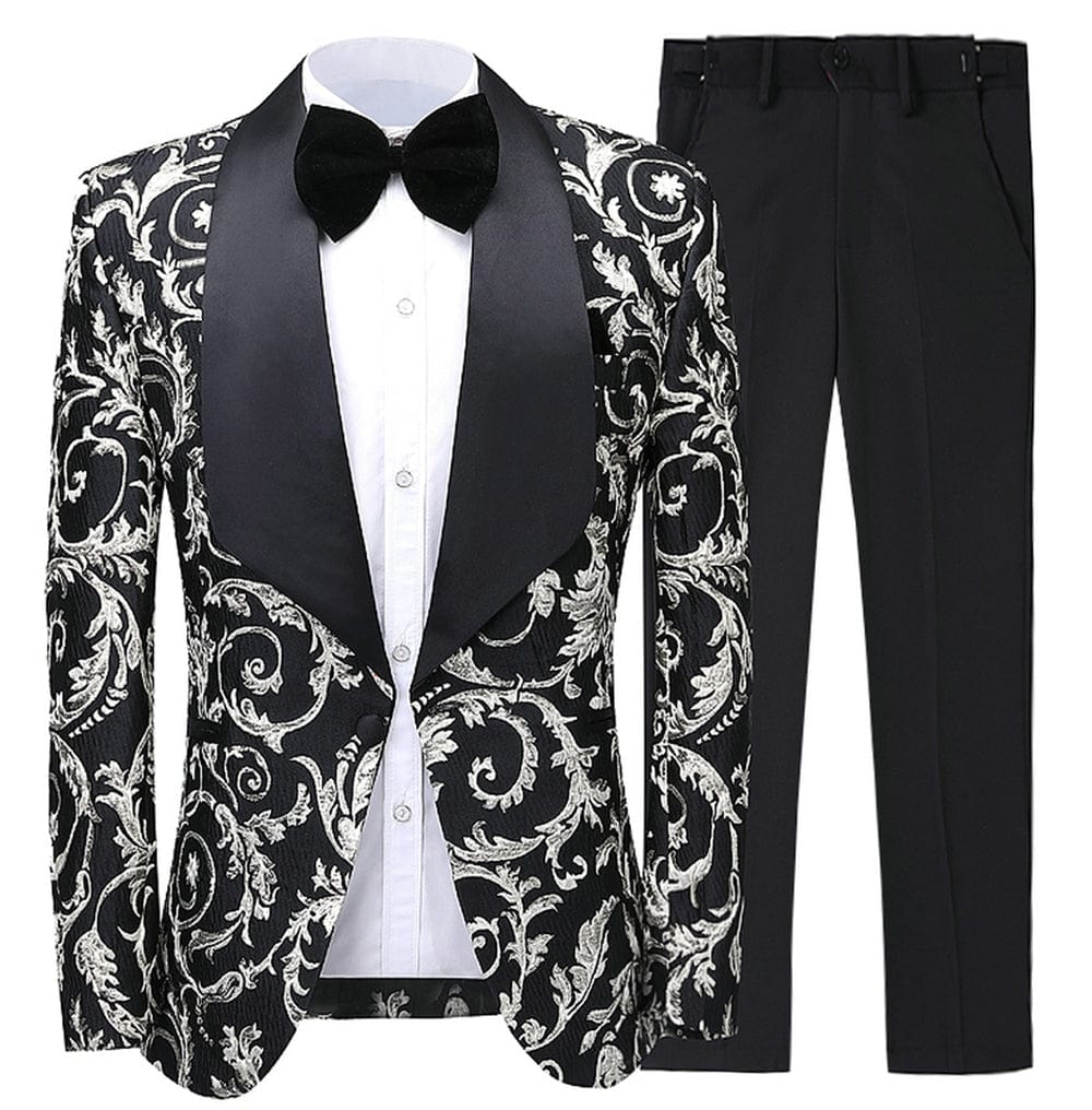 ceehuteey Mens 2 Piece Floral Tuxedo Suits Slim Fit Casual Suit Blazer