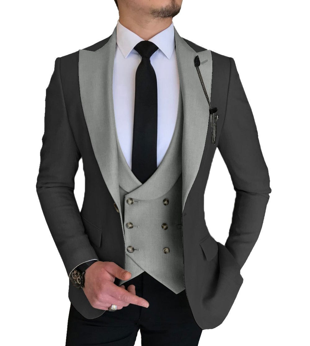 ceehuteey Mens 3 Piece Slim Fit Vest Solid Peak Lapel Tuxedo (Blazer + Vest + Pants)