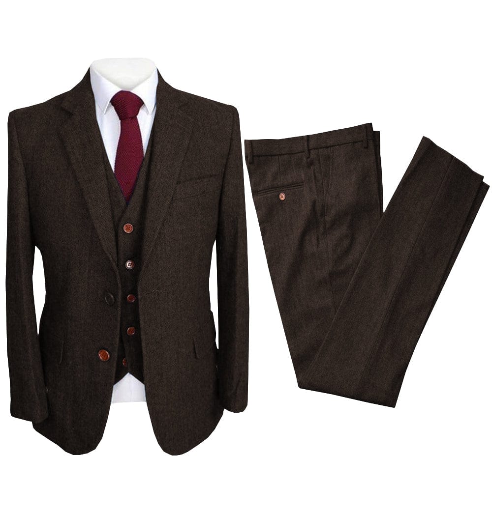 ceehuteey Vintage 3 Pieces Mens Suit Herringbone Notch Lapel Tuxedos (Blazer+vest+Pants)